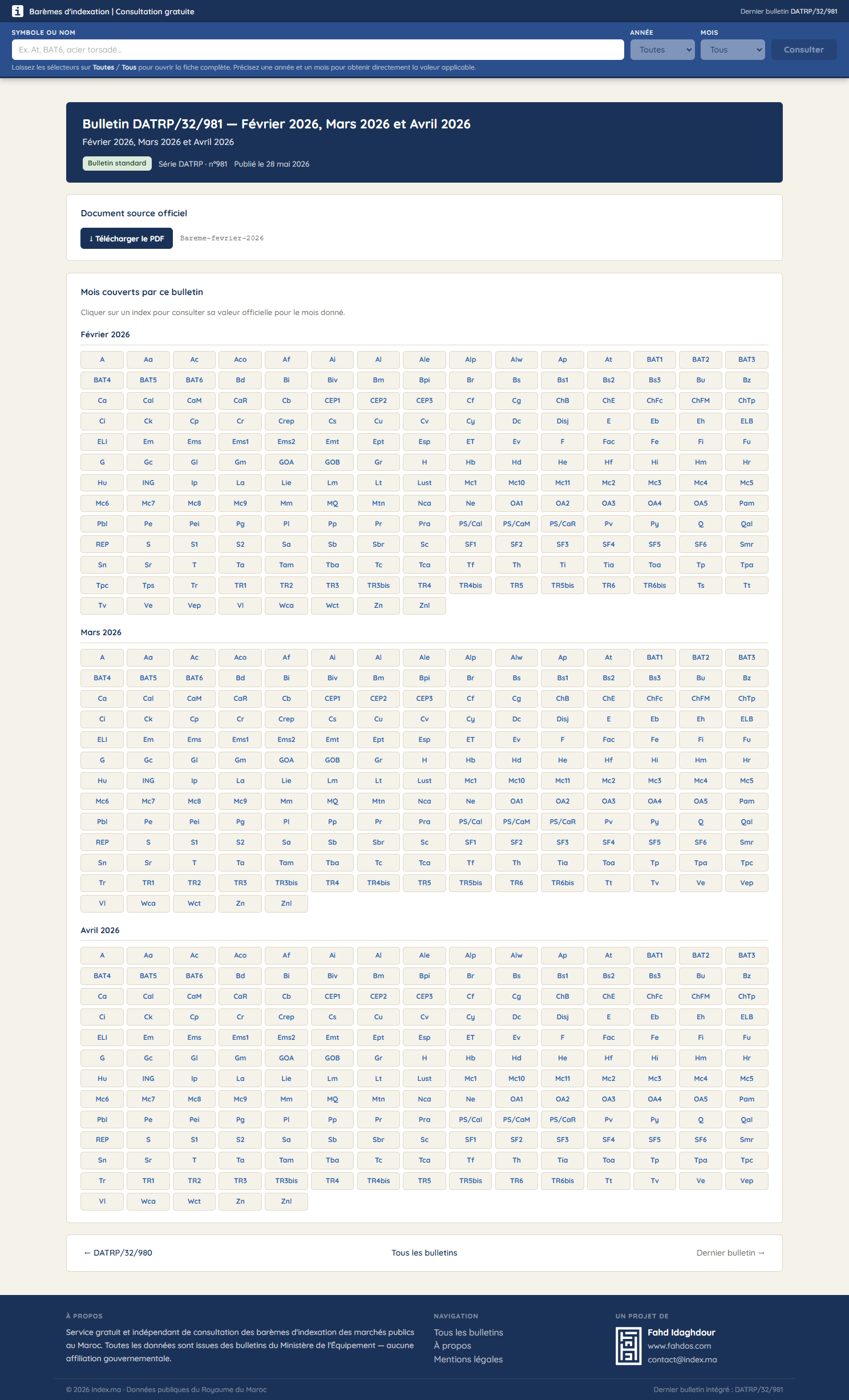 Bulletins d’indexation officiels - Maroc